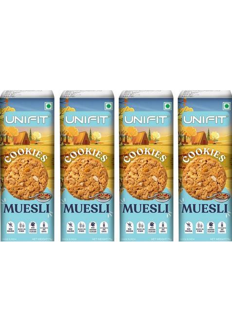 Unifit Muesli Cookies With Oats | Breakfast Cereal No Maida & Added Sugar Biscuit (4 X 75 G)