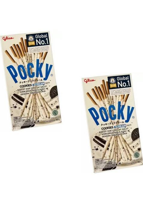 Pocky Cookie & Cream Flavor Biscuit Sticks Pack Of 2 | Imported Stick Cracker (2 X 47 G)
