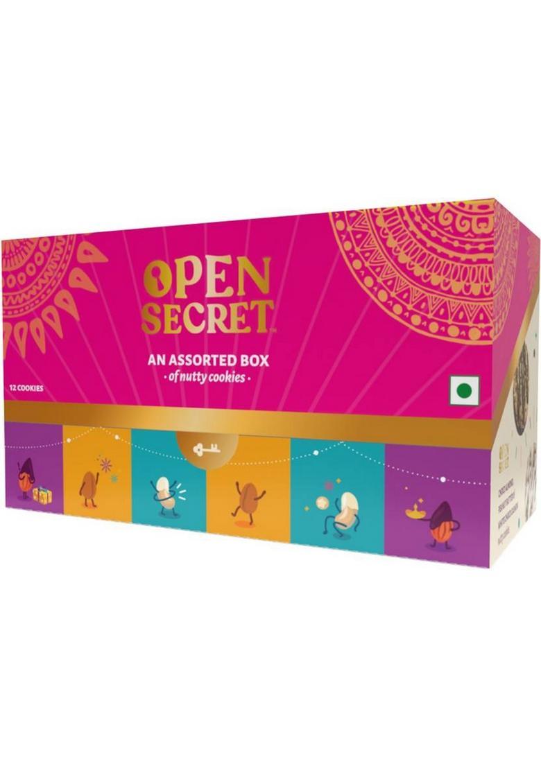 Open Secret Celebration Gift Box: 12 Assorted Nutty Cookies With Chocolate & Dryfruits Biscuit (150 G)