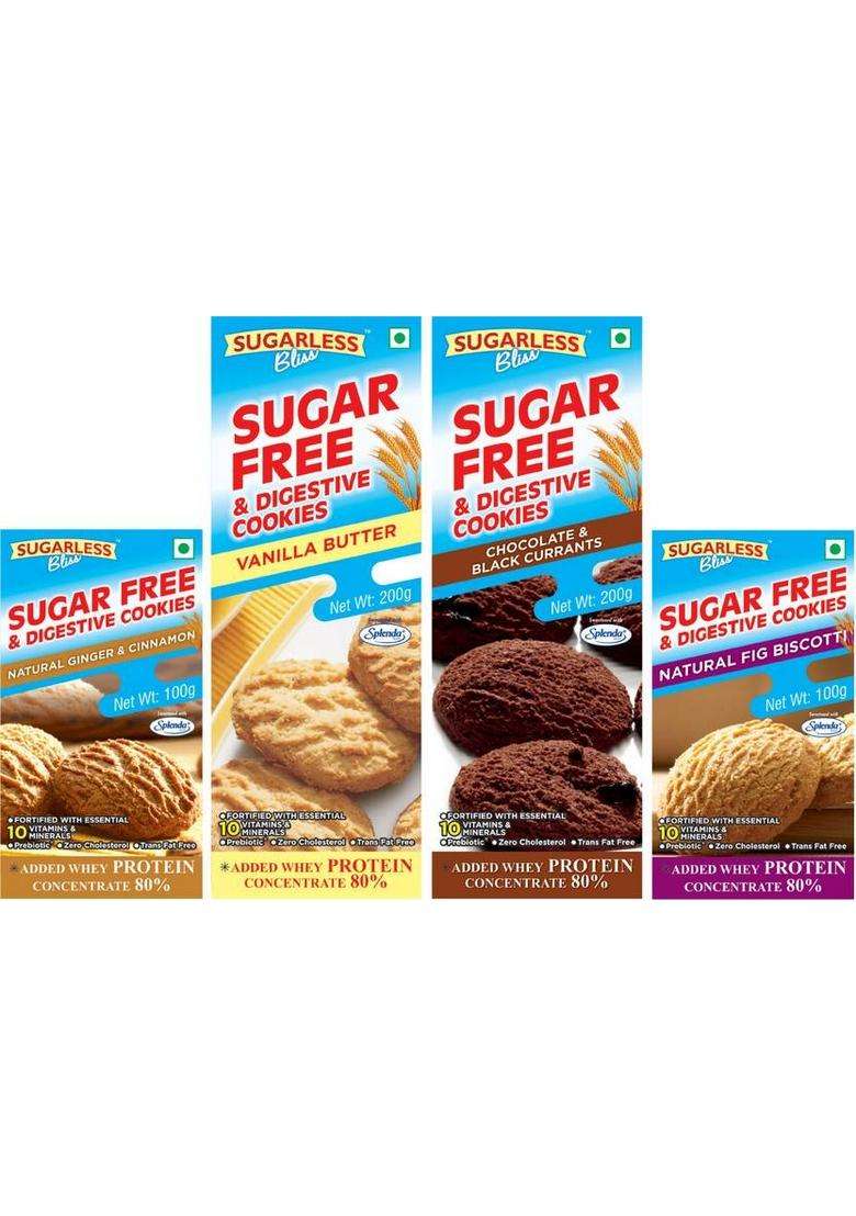 Sugarless Bliss Sugar Free Assorted Cookies Combo Biscuit (4 X 150 G) - Indya