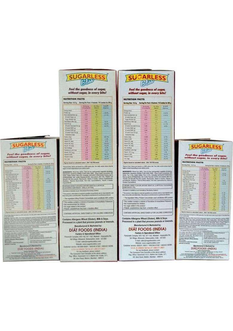 Sugarless Bliss Sugar Free Assorted Cookies Combo Biscuit (4 X 150 G) - Indya