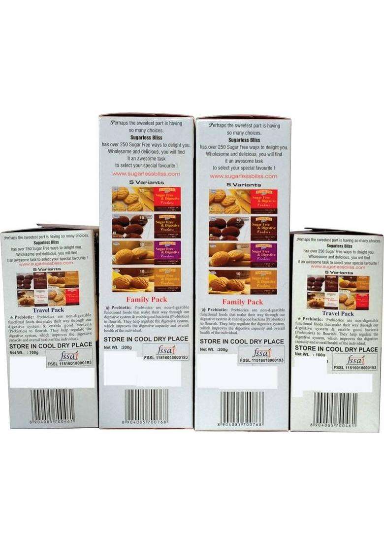 Sugarless Bliss Sugar Free Assorted Cookies Combo Biscuit (4 X 150 G) - Indya