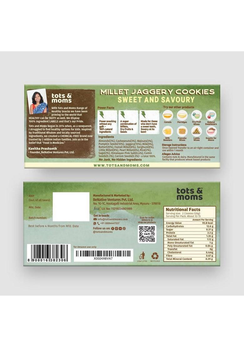 Tots And Moms Healthy & Nutritional Millet Jaggery Cookies Pack Of 3| Ragi Almonds | Nuts Seeds| Sweet Savory|150 Gm Each Multi Grain Biscuit (3 X 150 G)