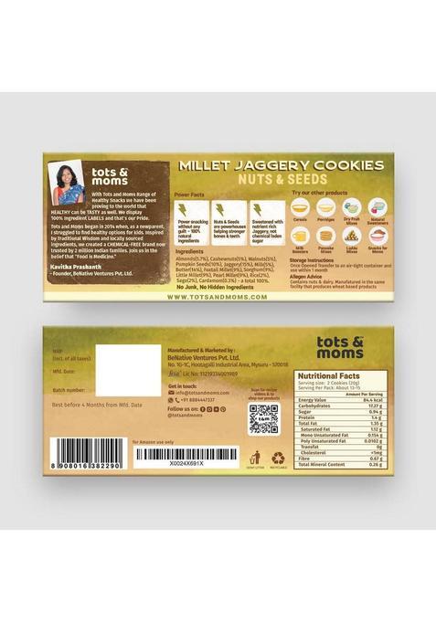 Tots And Moms Healthy & Nutritional Millet Jaggery Cookies Pack Of 3| Ragi Almonds | Nuts Seeds| Sweet Savory|150 Gm Each Multi Grain Biscuit (3 X 150 G)