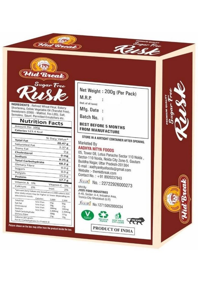 Midbreak Sugar Free Rusk, Sugar-Free Toast, Premium Handmade Rusk|Perfect Teatime Partner Saunf Flavored Milk Rusk (200 G)