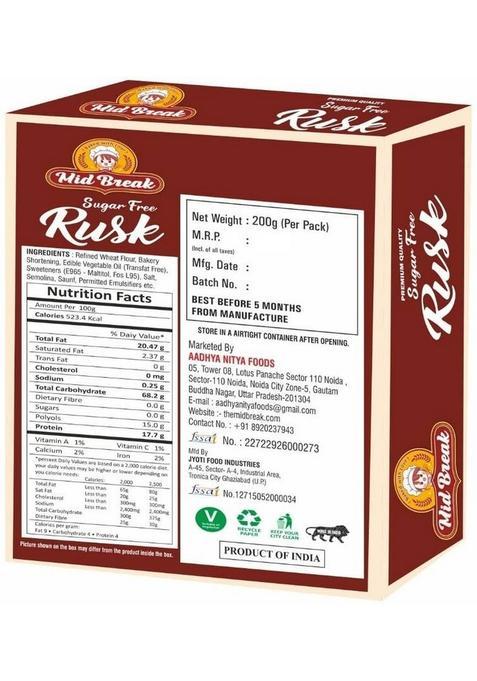 Midbreak Sugar Free Rusk, Sugar-Free Toast, Premium Handmade Rusk|Perfect Teatime Partner Saunf Flavored Milk Rusk (200 G)