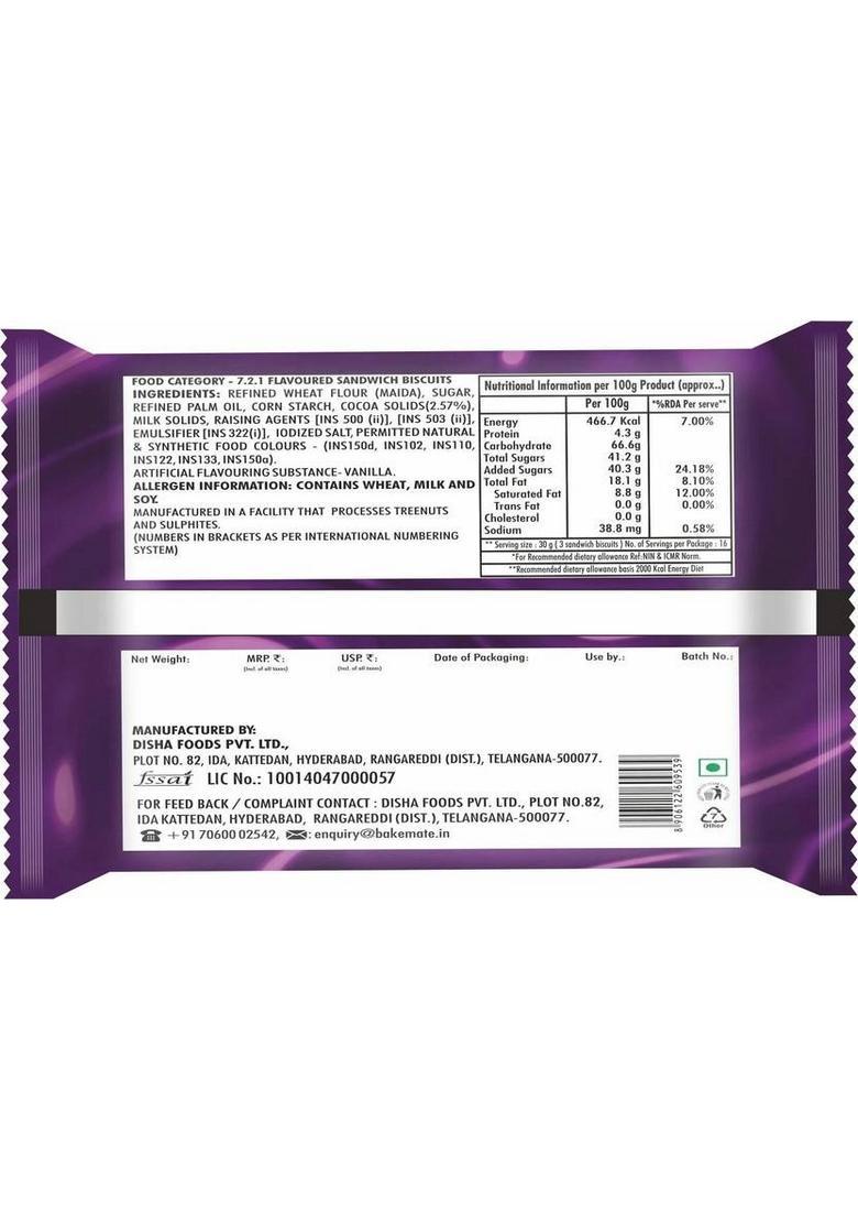 Bakemate Bourbon Chocolate Flavored Cream Filled Biscuits Family Pack (5 X 100G) Sandwich Biscuit (500 G)