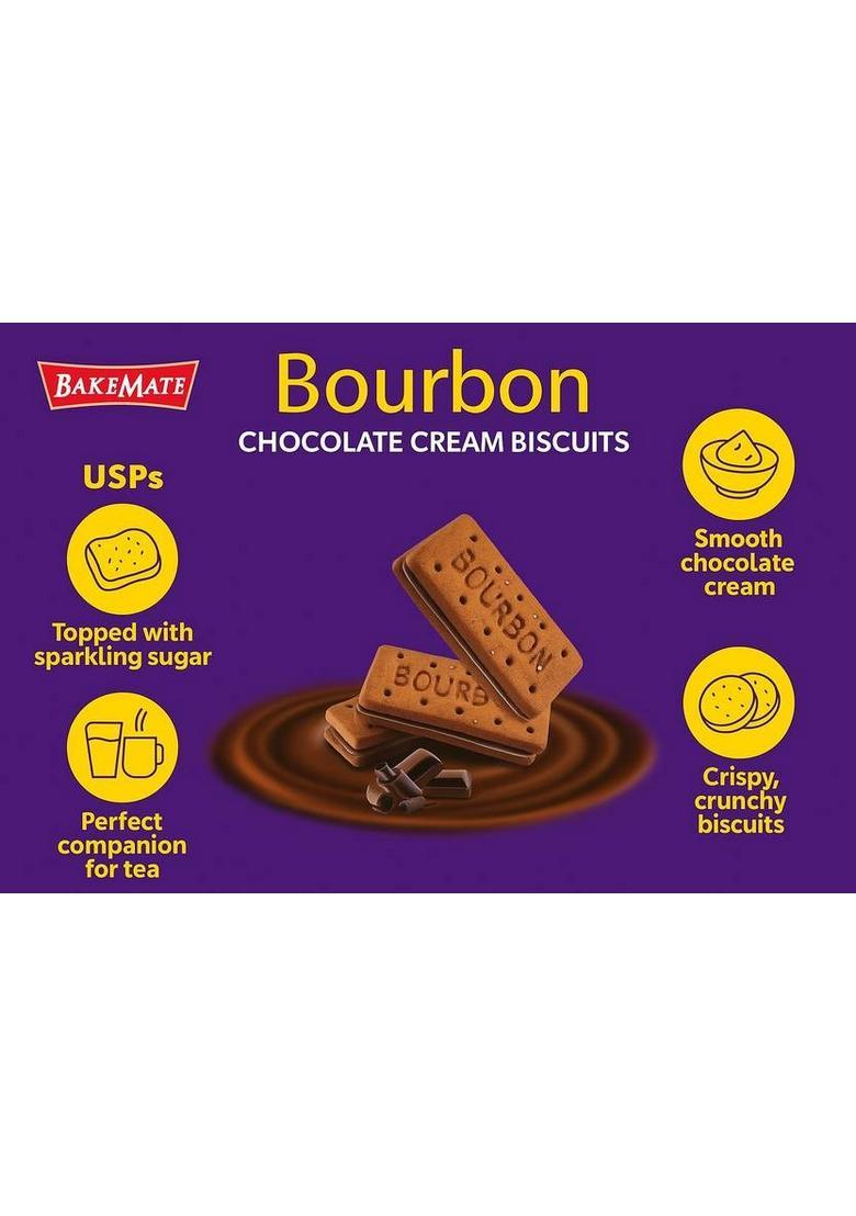Bakemate Bourbon Chocolate Flavored Cream Filled Biscuits Family Pack (5 X 100G) Sandwich Biscuit (500 G)
