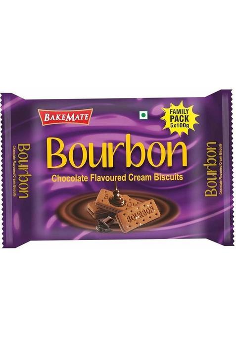 Bakemate Bourbon Chocolate Flavored Cream Filled Biscuits Family Pack (5 X 100G) Sandwich Biscuit (500 G)