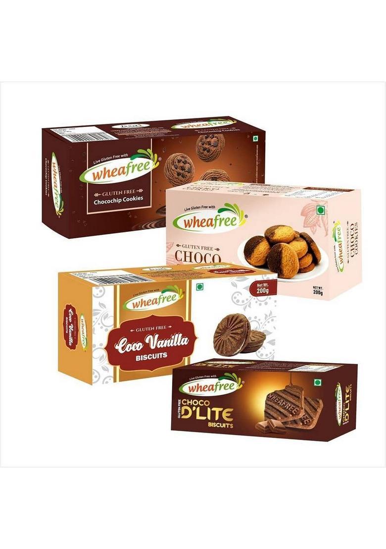 Wheafree Choco D'Lite Cookies (100G), Chocochip (200G), Coco Vanilla (200G) And Combo Pack Biscuit (4 X 175 G)