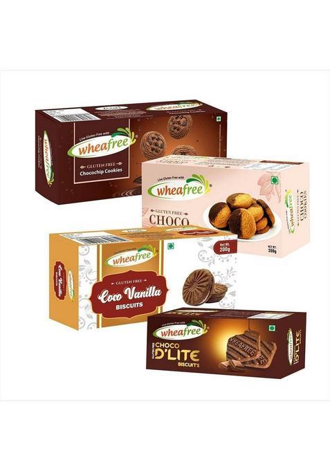 Wheafree Choco D'Lite Cookies (100G), Chocochip (200G), Coco Vanilla (200G) And Combo Pack Biscuit (4 X 175 G)