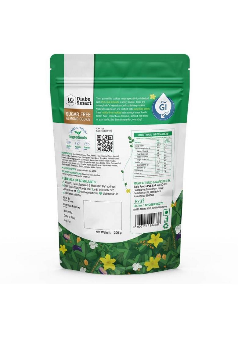 Diabesmart Diabetic Almond Cookies|Sugar Free Digestive Biscuits|High Fibre No Maida Snacks Biscuit (200 G)