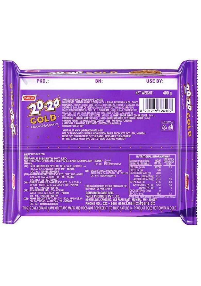 Parle 20-20 Gold Choco Chip Cookies Biscuit (400 G) - Indya