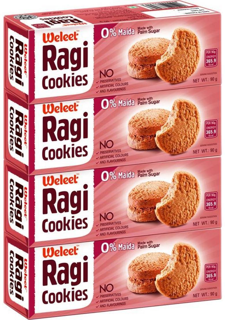 Weleet Ragi Digestive Cookies| No Preservatives | 100 % Natural Cookies Combo Pack Of 4 Assorted Biscuit (4 X 0.09 Kg)