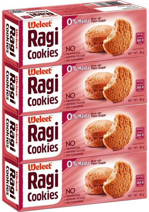 Weleet Ragi Digestive Cookies| No Preservatives | 100 % Natural Cookies Combo Pack Of 4 Assorted Biscuit (4 X 0.09 Kg)