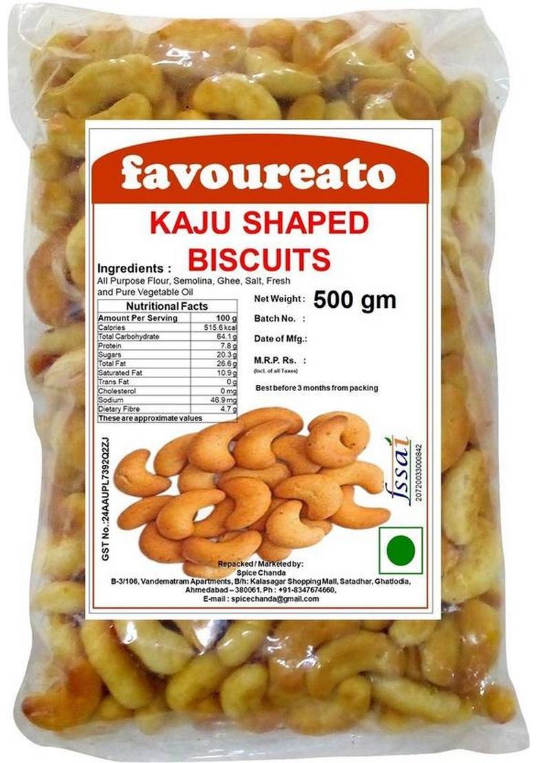 Favoureato Kaju Shaped Biscuits (Kaju / Cashew Nut Biscuits) Bakery Biscuit (500 G)