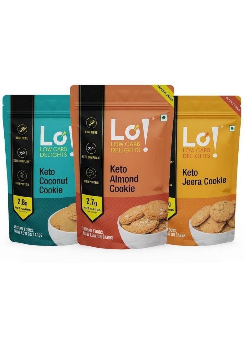 Lo! Foods Keto Cookies Combo, Low Carb Diabetic Friendly Sugar Free Bisuits 100G X 3 Digestive Biscuit (3 100 G)