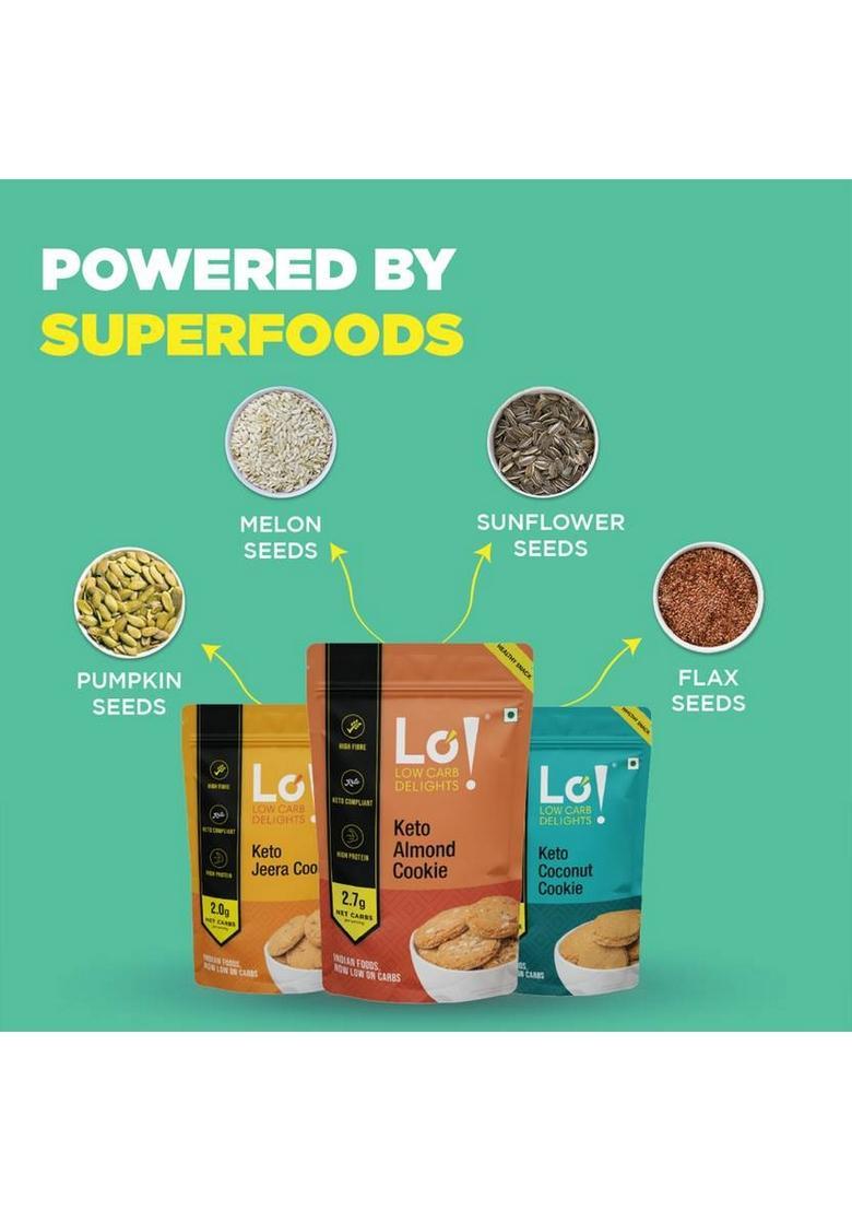 Lo! Foods Keto Cookies Combo, Low Carb Diabetic Friendly Sugar Free Bisuits 100G X 3 Digestive Biscuit (3 100 G)