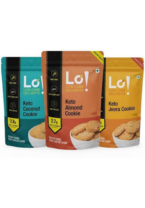 Lo! Foods Keto Cookies Combo, Low Carb Diabetic Friendly Sugar Free Bisuits 100G X 3 Digestive Biscuit (3 100 G)