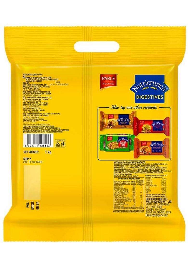 Parle Platina Nutricrunch Digestive Biscuit (10 X 0.1 Kg) - Indya