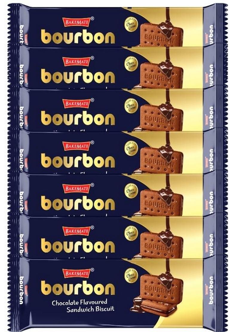 Bakemate Bourbon Chocolate Flavored Cream Filled Biscuits (135G X 7 Pc) Sandwich Biscuit (7 135 G)