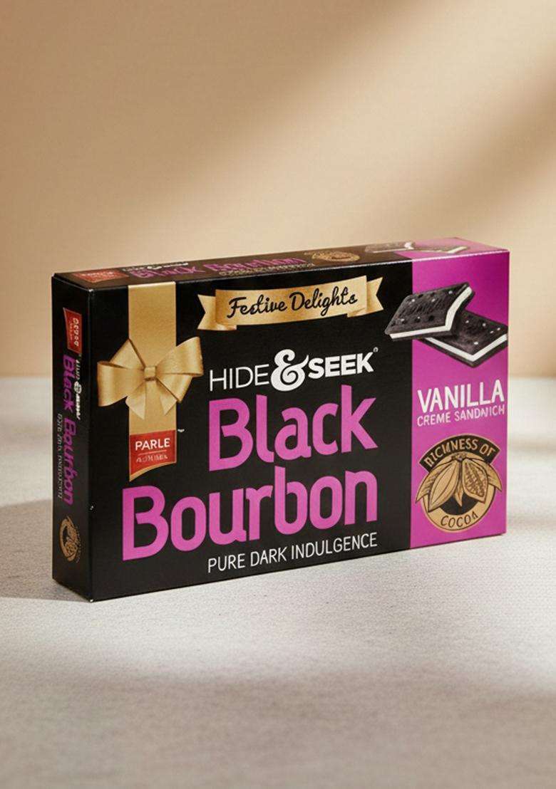 Parle Hide & Seek Black Bourbon Vanilla Creme Sandwich Pure Dark Indulgence Cookies Biscuit (300 G) - Indya