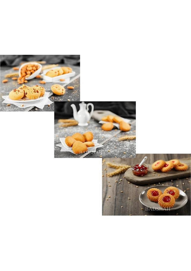 Badshah Milk Rusk Pack Of 3 Cookies-Jam Cookies_Honey Almond Cookies_Dil Cookies_300G Each Cookies Biscuit (3 X 300 G)