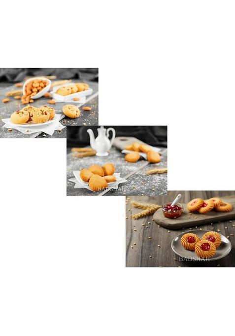 Badshah Milk Rusk Pack Of 3 Cookies-Jam Cookies_Honey Almond Cookies_Dil Cookies_300G Each Cookies Biscuit (3 X 300 G)