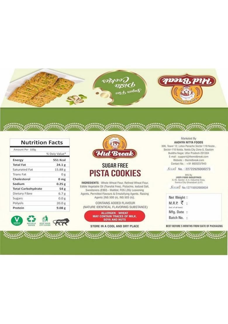 Midbreak Pista Delight Sugar Free Biscuits | Your Healthier Snacking Choice Pack Of 1 Cookies Biscuit (300 G)