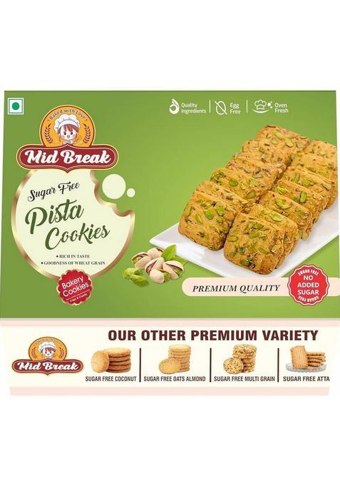 Midbreak Pista Delight Sugar Free Biscuits | Your Healthier Snacking Choice Pack Of 1 Cookies Biscuit (300 G)