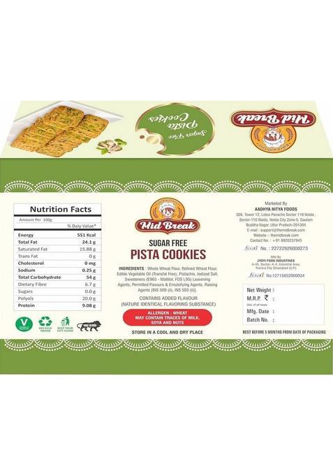 Midbreak Pista Delight Sugar Free Biscuits | Your Healthier Snacking Choice Pack Of 1 Cookies Biscuit (300 G)