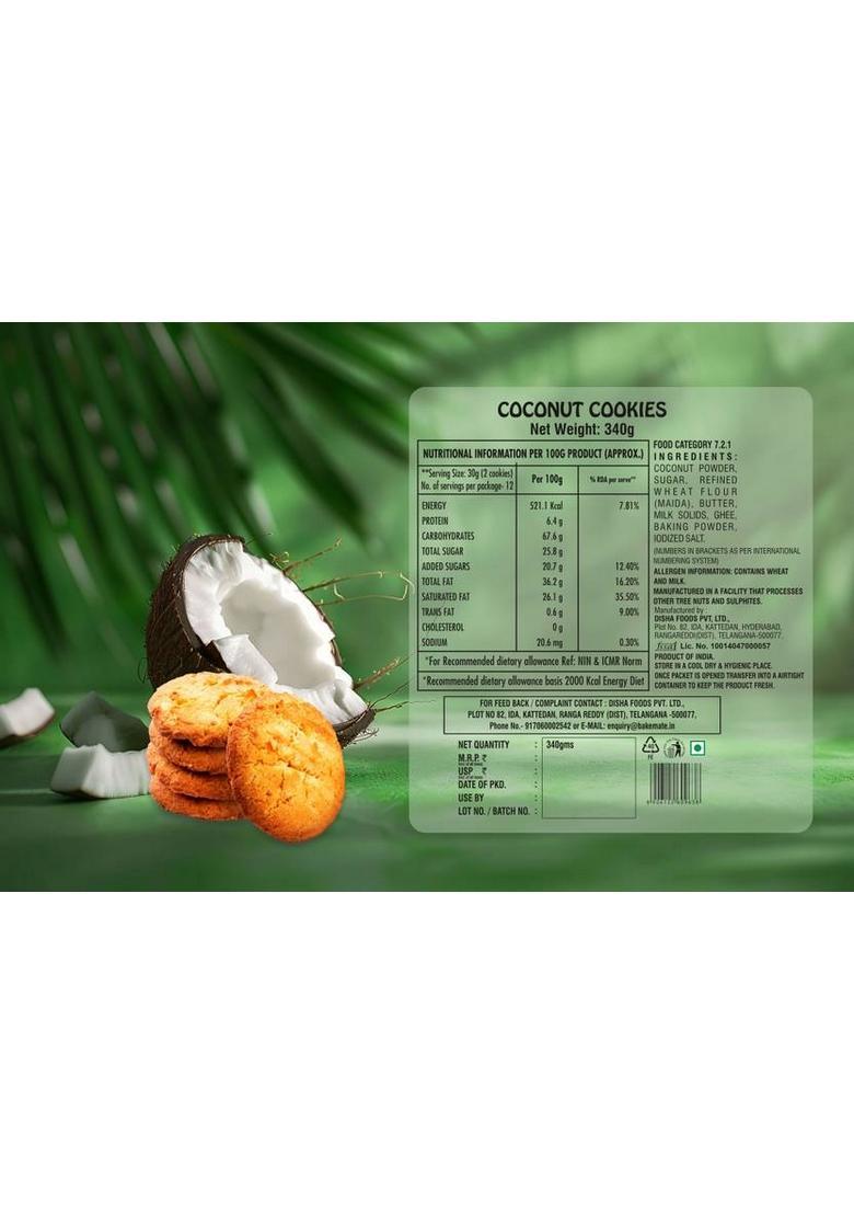 Bakemate Coconut Cookies Tin Box 340G | Festive Gift Pack Biscuit (340 G)