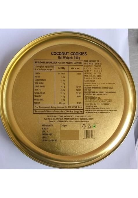 Bakemate Coconut Cookies Tin Box 340G | Festive Gift Pack Biscuit (340 G)