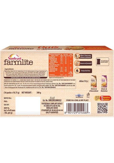 Sunfeast Farmlite Oats & Almonds Cookies Biscuit (300 G)