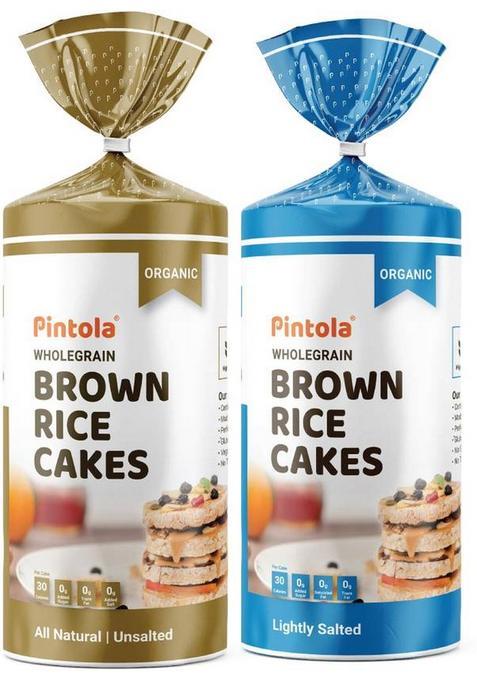 Pintola Organic Wholegrain Brown Rice Cakes Combo Pack (Unsalted & Lightly Salted) High Fiber Biscuit (2 X 130 G)