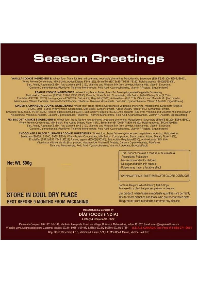 Sugarless Bliss Xmas & New Year Sugar Free Assorted Cookies (500Gm) Bakery Biscuit (500 G)