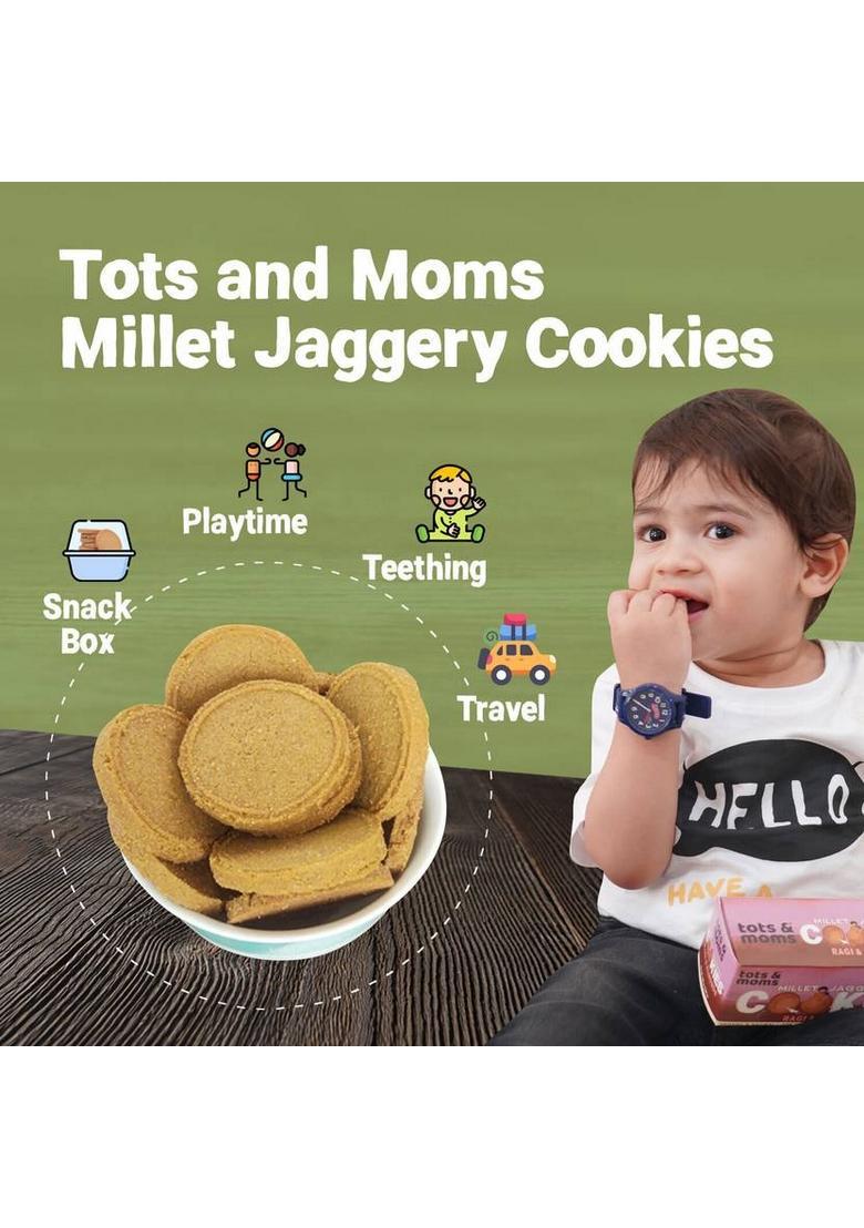 Tots And Moms Healthy & Nutritional Millet Jaggery Cookies Pack Of 2 | Ragi Almonds Sweet Savory|150 Gm Each Cream Filled Biscuit (2 X 150 G)