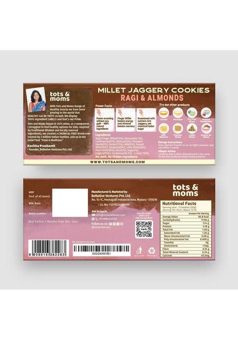 Tots And Moms Healthy & Nutritional Millet Jaggery Cookies Pack Of 2 | Ragi Almonds Sweet Savory|150 Gm Each Cream Filled Biscuit (2 X 150 G)