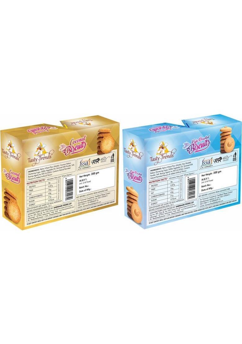 Tasty Trends Coconut-Kaju Roasted Biscuits / Cookies, Combo Of Favourite Flavours 200 Grams X 2 Packs (1 Pack Each) Cookies Biscuit (2 G)