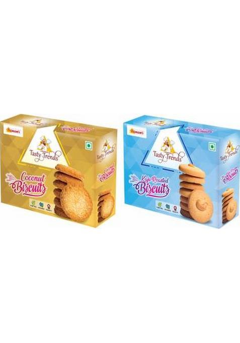 Tasty Trends Coconut-Kaju Roasted Biscuits / Cookies, Combo Of Favourite Flavours 200 Grams X 2 Packs (1 Pack Each) Cookies Biscuit (2 G)