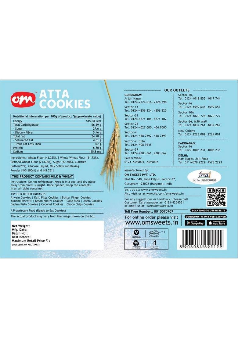 Om Sweets & Snacks Atta Cookies, Pack Of 2, 350Gm Each Cookies Biscuit (2 X 350 G)