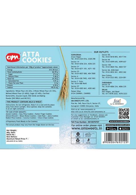 Om Sweets & Snacks Atta Cookies, Pack Of 2, 350Gm Each Cookies Biscuit (2 X 350 G)