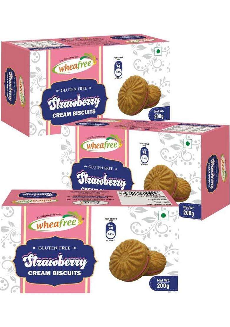 Wheafree Gluten Free Strawberry Cream Biscuits Pack Of 3 Filled Biscuit (3 X 200 G) - Indya