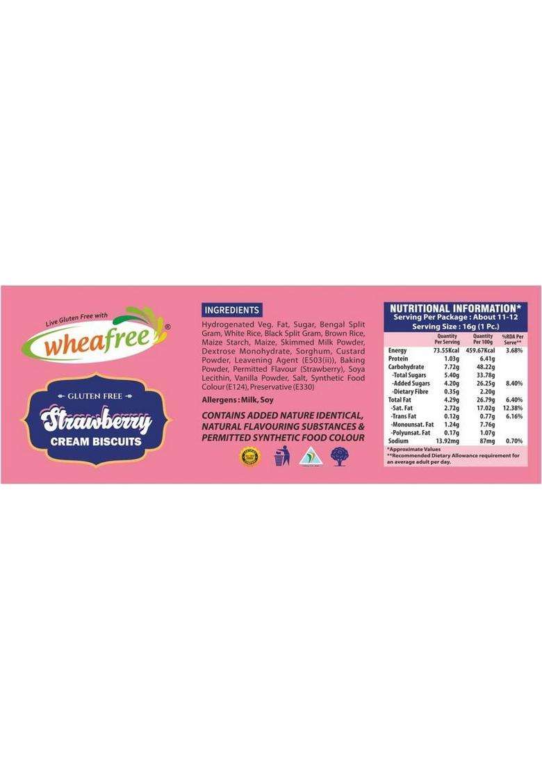 Wheafree Gluten Free Strawberry Cream Biscuits Pack Of 3 Filled Biscuit (3 X 200 G) - Indya