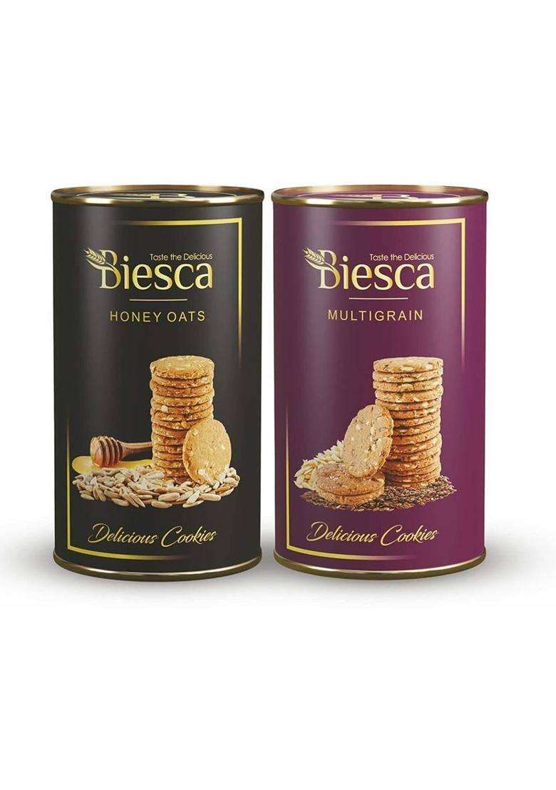 Biesca Natural Honey Oats Cookies 185G And Multigrain 170G (Combo Pack) Biscuit (2 X 177.5 G) - Indya