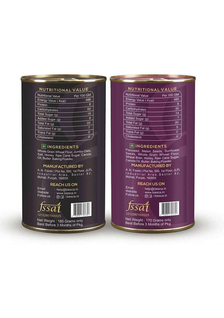 Biesca Natural Honey Oats Cookies 185G And Multigrain 170G (Combo Pack) Biscuit (2 X 177.5 G) - Indya