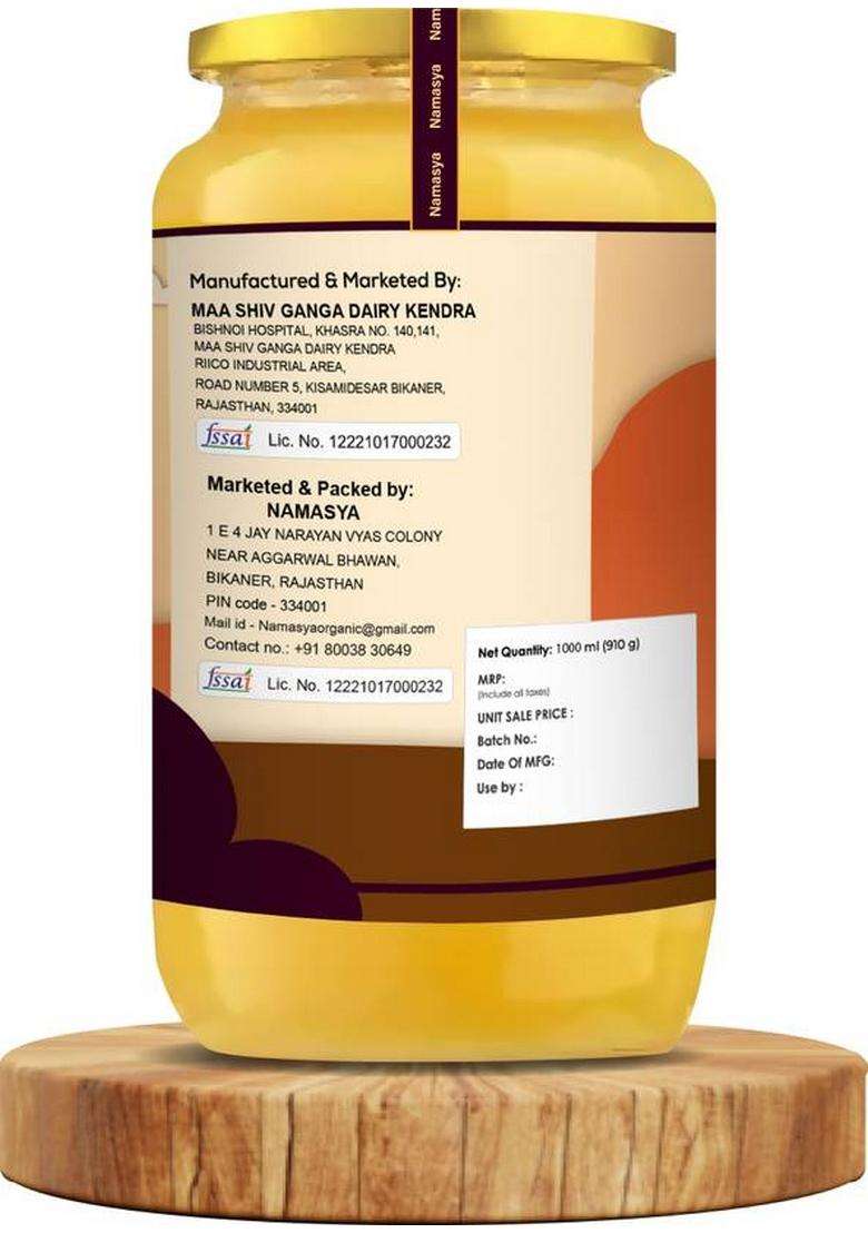 Namasya Organics A2 Desi Cow Ghee Hand-Churned, Traditional Bilona Method, Pure Glass Bottle (500 Ml) - Indya