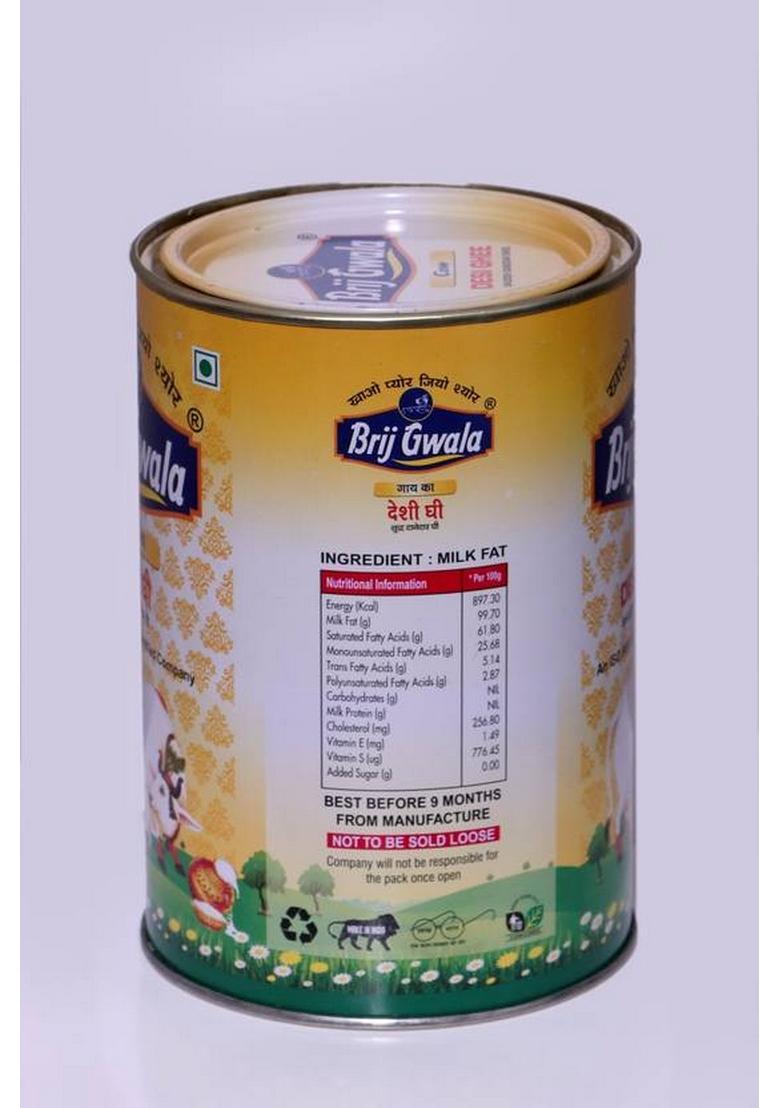 Brij Gwala Ramajan Special Pure Cow Ghee For Better Digestion And Immunity Tin (1 L)