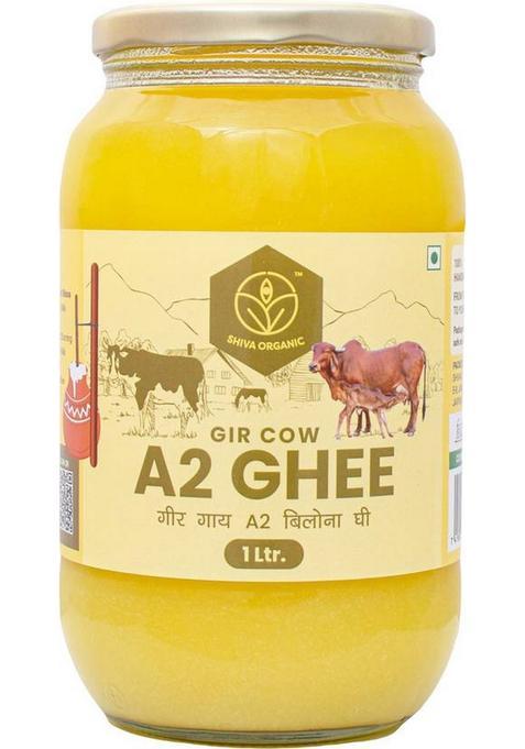 Shiva Organic A2 Ghee | Bilona Method Grass Feed Glass Bottle (1 L)