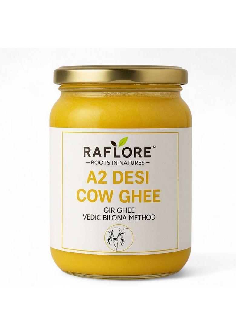 Raflore A2 Cow Ghee, Traditional Bilona Method, Pure, Natural And Healthy Glass Ghee Bottle (500 Ml)